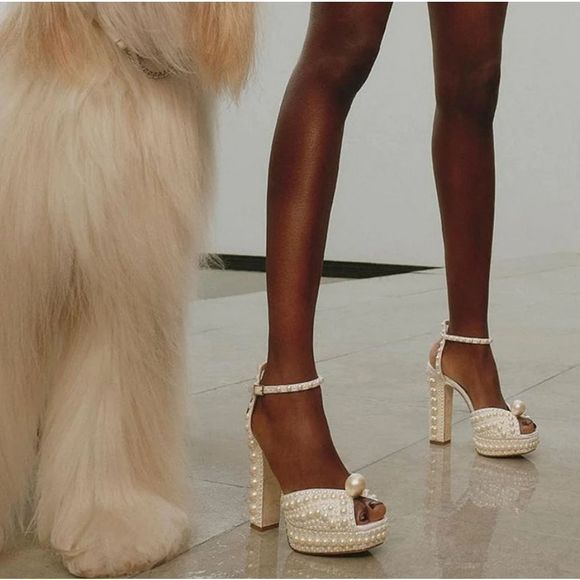 Goolita Extravagant Open Toe Pearl Chunky Heels Sz. 37/US 6M New Ankle Straps - Picture 3 of 17